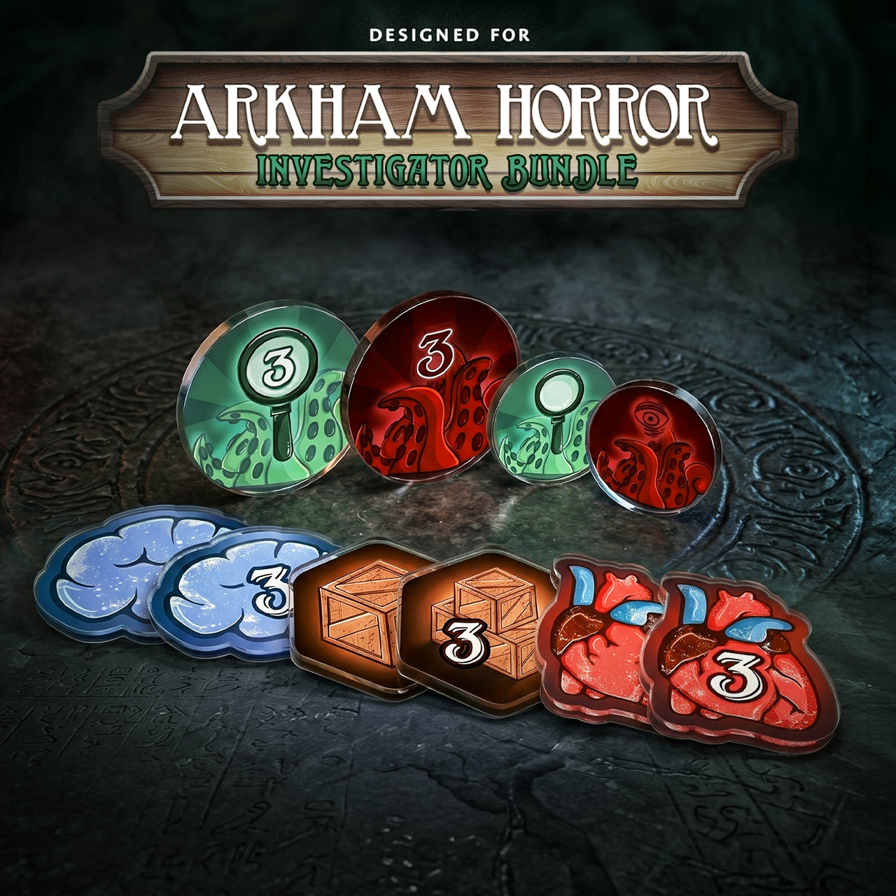 Arkham Horror LCG Investigator Compatible Token Bundle | Acrylic Game Tokens