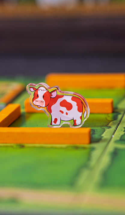 Brown and White Cow Token | Acrylic Game Tokens – 0.75" | Double-Sided Print
