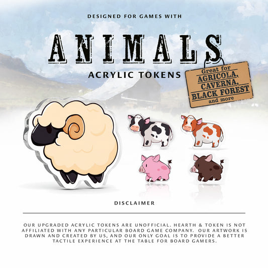 Animals Bundle Tokens | Acrylic Game Tokens – 0.75" | Double-Sided Print