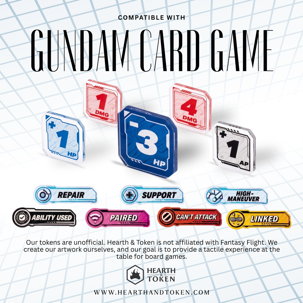 Gundam Card Game TCG Compatible Bundle | Acrylic Game Tokens